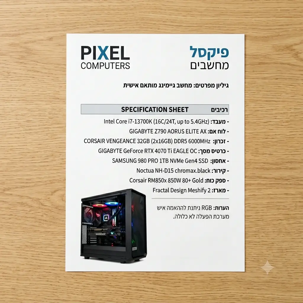 טכנאי מוסמך ימליץ ויעזור לבנות את המערכת לפי צרכי הלקוח